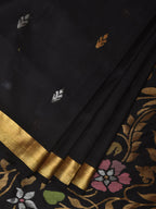 Black Uppada Silk Handloom Saree with Floral Pallu Design - Global Threads