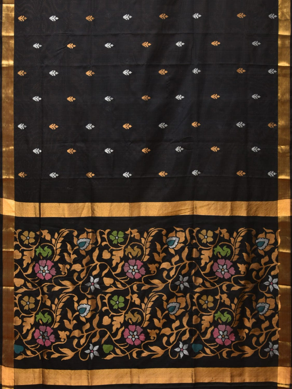 Black Uppada Silk Handloom Saree with Floral Pallu Design - Global Threads