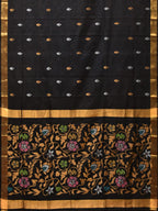 Black Uppada Silk Handloom Saree with Floral Pallu Design - Global Threads