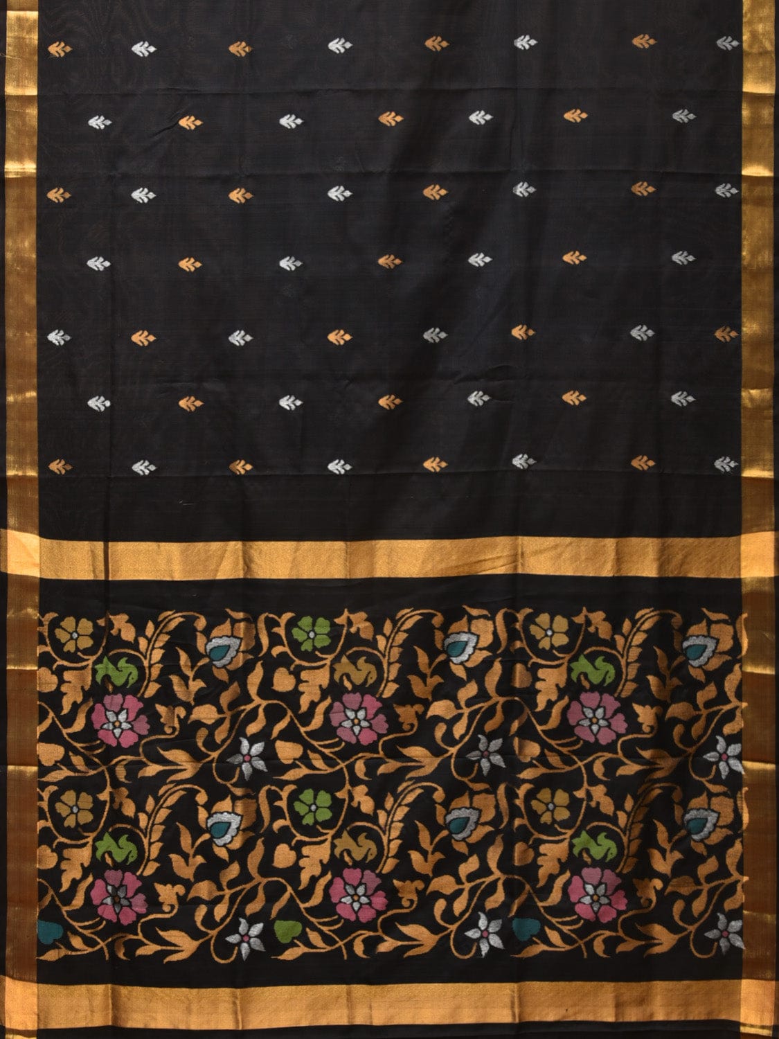 Black Uppada Silk Handloom Saree with Floral Pallu Design - Global Threads