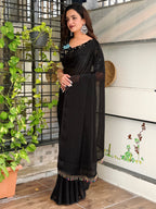 Evanik Soft Fandy Chiffon Beads Embroidered Work Party Wear Saree With Blouse - Distacart