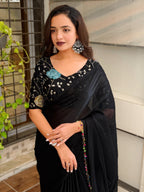 Evanik Soft Fandy Chiffon Beads Embroidered Work Party Wear Saree With Blouse - Distacart