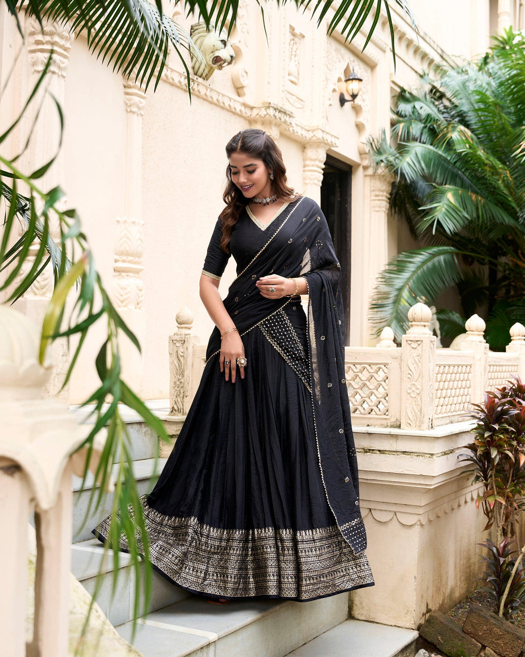 Evanik Women Pure Chanderi Plain With Zari Weaving Work Border Stitched Lehenga With Unstitched Blouse Dupatta(Up to 42) - Distacart