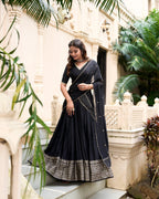 Evanik Women Pure Chanderi Plain With Zari Weaving Work Border Stitched Lehenga With Unstitched Blouse Dupatta(Up to 42) - Distacart