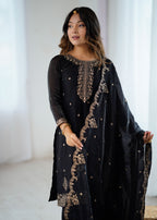 Evanik Black Pure Crunchy Silk With Sequence Embroidered Work Sharara Set - Distacart