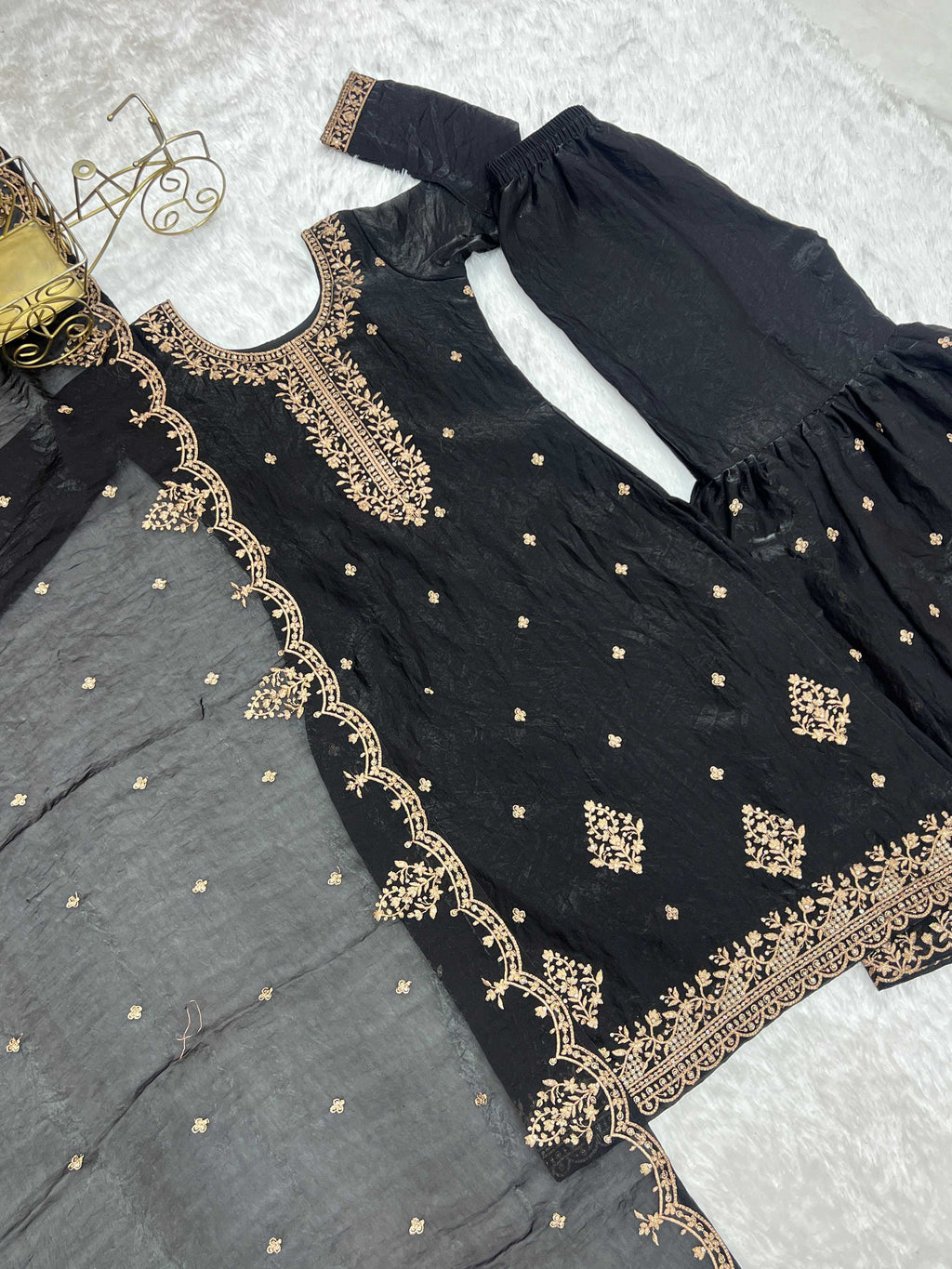 Evanik Black Pure Crunchy Silk With Sequence Embroidered Work Sharara Set - Distacart