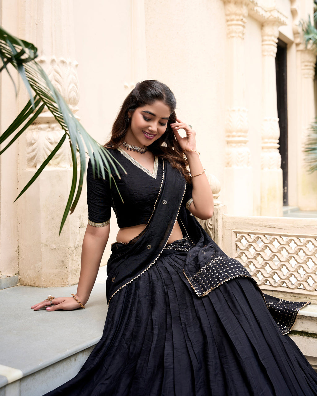 Evanik Women Pure Chanderi Plain With Zari Weaving Work Border Stitched Lehenga With Unstitched Blouse Dupatta(Up to 42) - Distacart