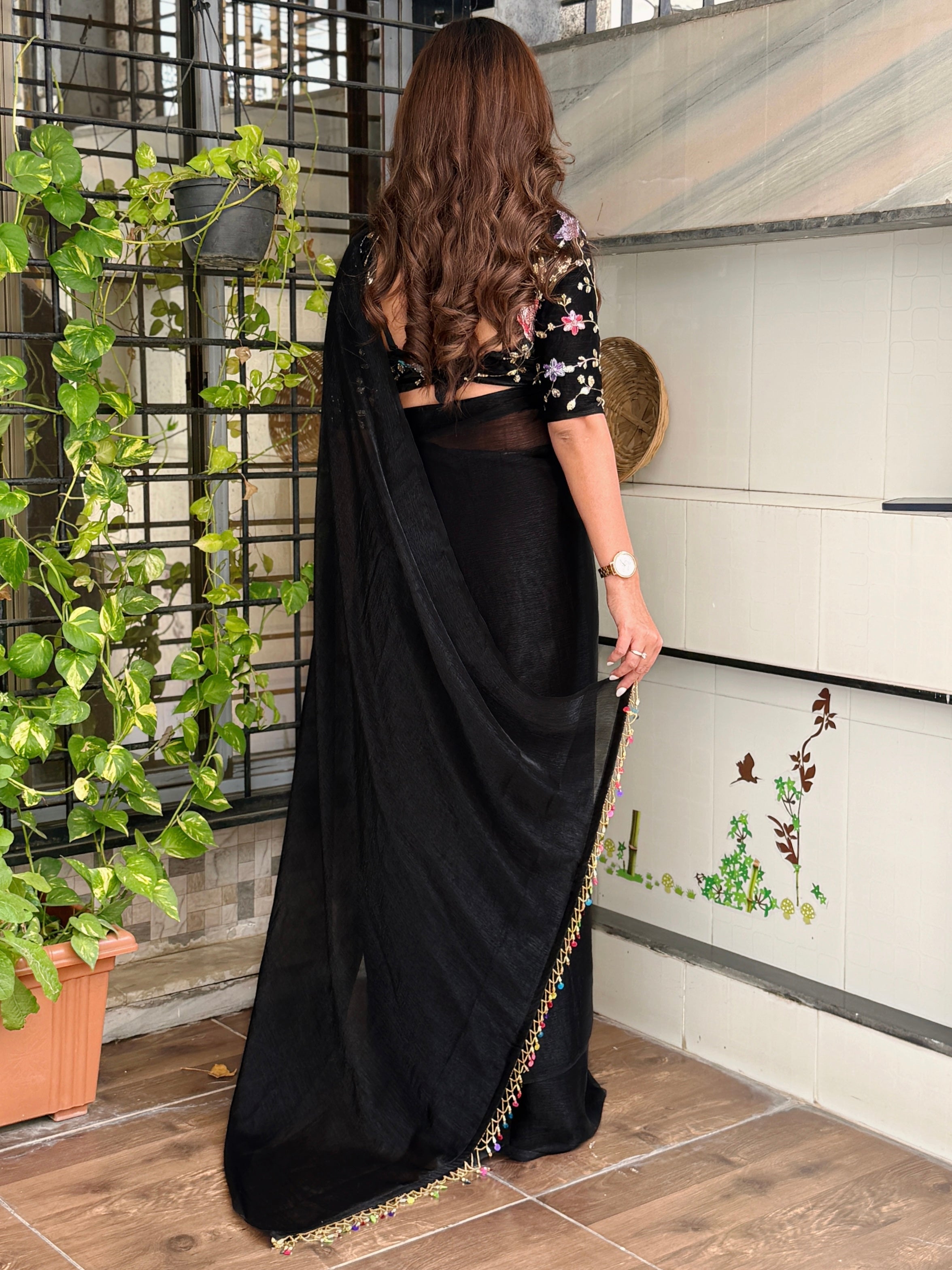 Evanik Soft Fandy Chiffon Beads Embroidered Work Party Wear Saree With Blouse - Distacart