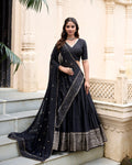 Evanik Women Pure Chanderi Plain With Zari Weaving Work Border Stitched Lehenga With Unstitched Blouse Dupatta(Up to 42) - Distacart