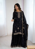 Evanik Black Pure Crunchy Silk With Sequence Embroidered Work Sharara Set - Distacart