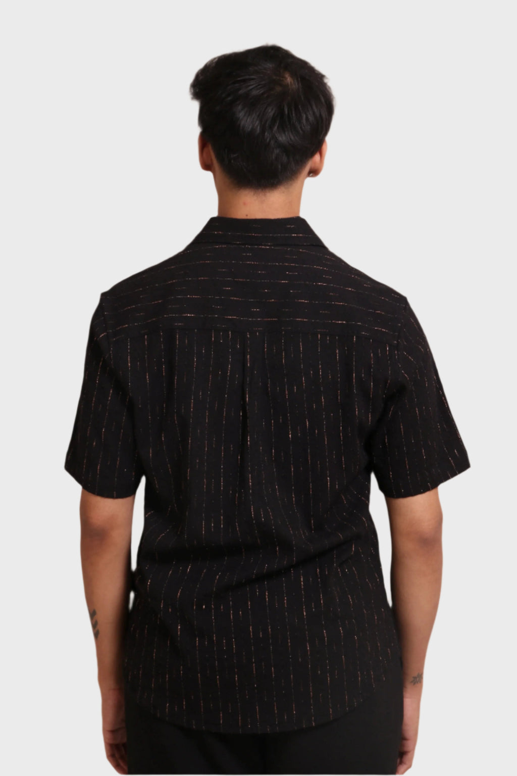 Xkind Black Golden Foil Stripes Slim Fit Shirt