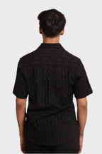 Xkind Black Golden Foil Stripes Slim Fit Shirt