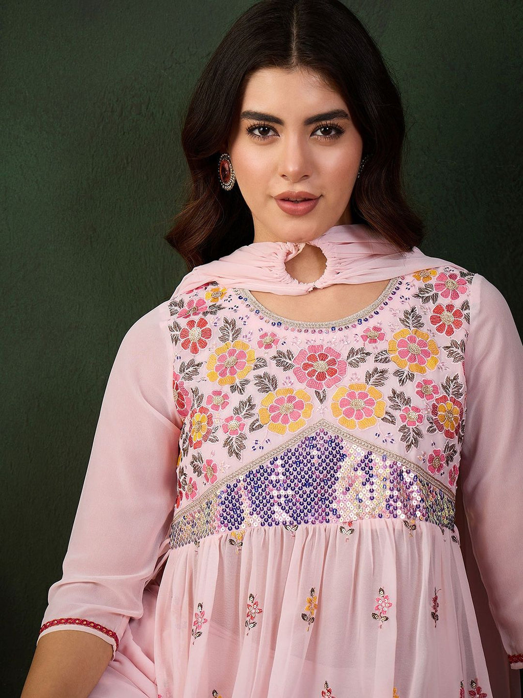Sangria Embroidered Kurta, Palazzo With Dupatta