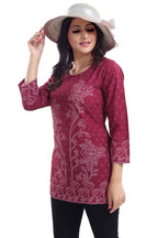 Snehal Creations Magenta Faux Crepe Short Kurti Tunic Top