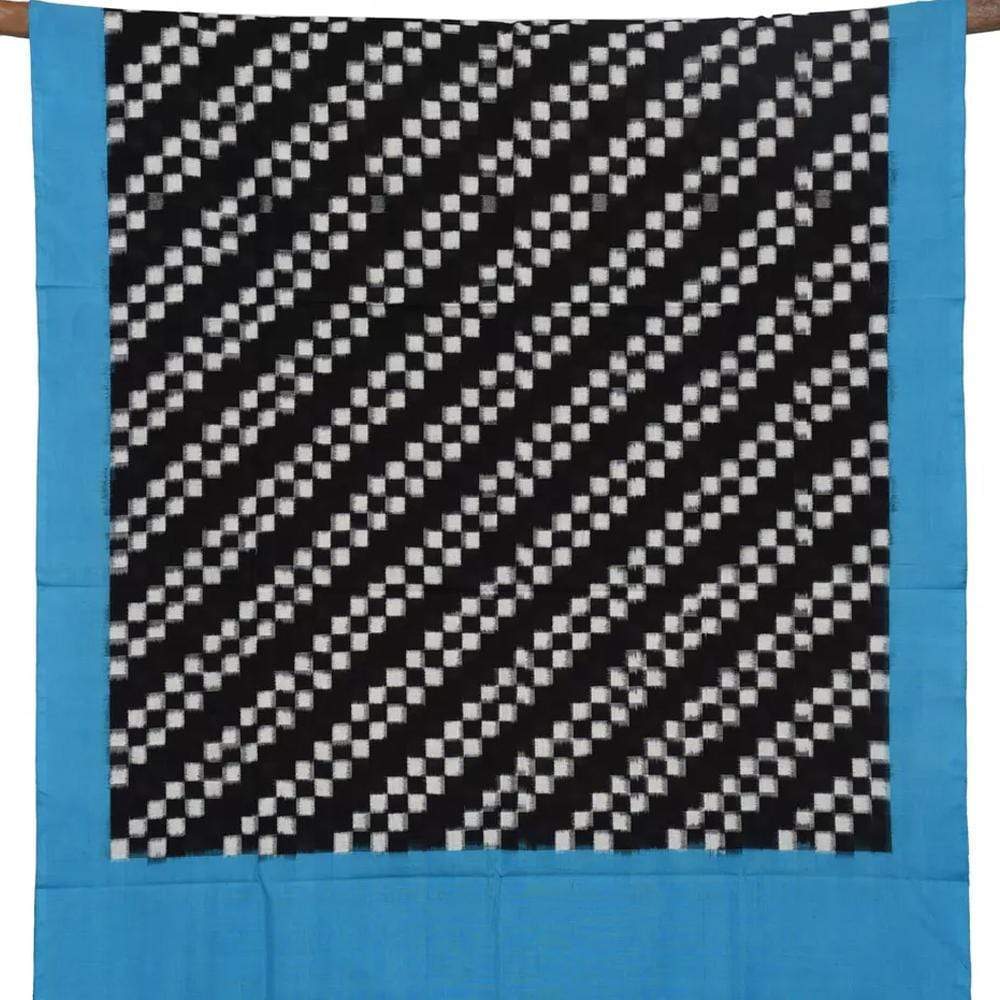 Blue and Black Pochampally Ikat Cotton Handloom Dupatta with Diagonal Design - Global Threads