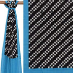 Blue and Black Pochampally Ikat Cotton Handloom Dupatta with Diagonal Design - Global Threads