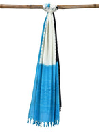 Blue and Black Pochampally Ikat Cotton Handloom Dupatta with Ganga-Jamuna Border - Global Threads