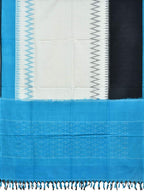 Blue and Black Pochampally Ikat Cotton Handloom Dupatta with Ganga-Jamuna Border - Global Threads