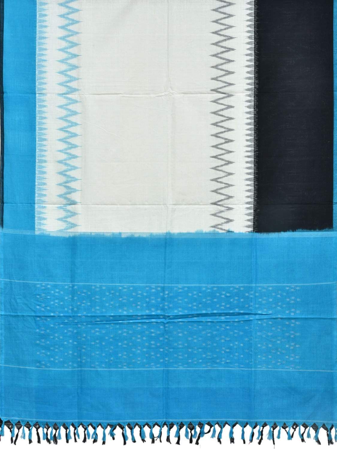 Blue and Black Pochampally Ikat Cotton Handloom Dupatta with Ganga-Jamuna Border - Global Threads