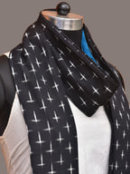 Blue and Black Pochampally Ikat Cotton Handloom Dupatta with Plus Buta Design - Global Threads