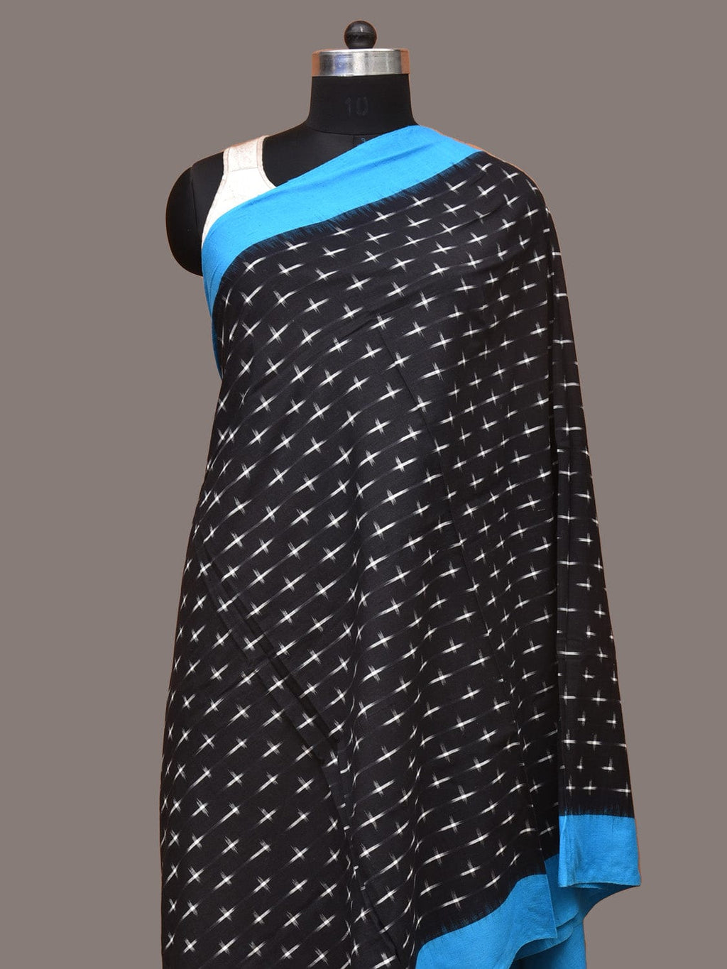 Blue and Black Pochampally Ikat Cotton Handloom Dupatta with Plus Buta Design - Global Threads