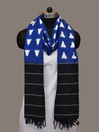 Blue and Black Pochampally Ikat Cotton Handloom Dupatta with Triangle Design - Global Threads
