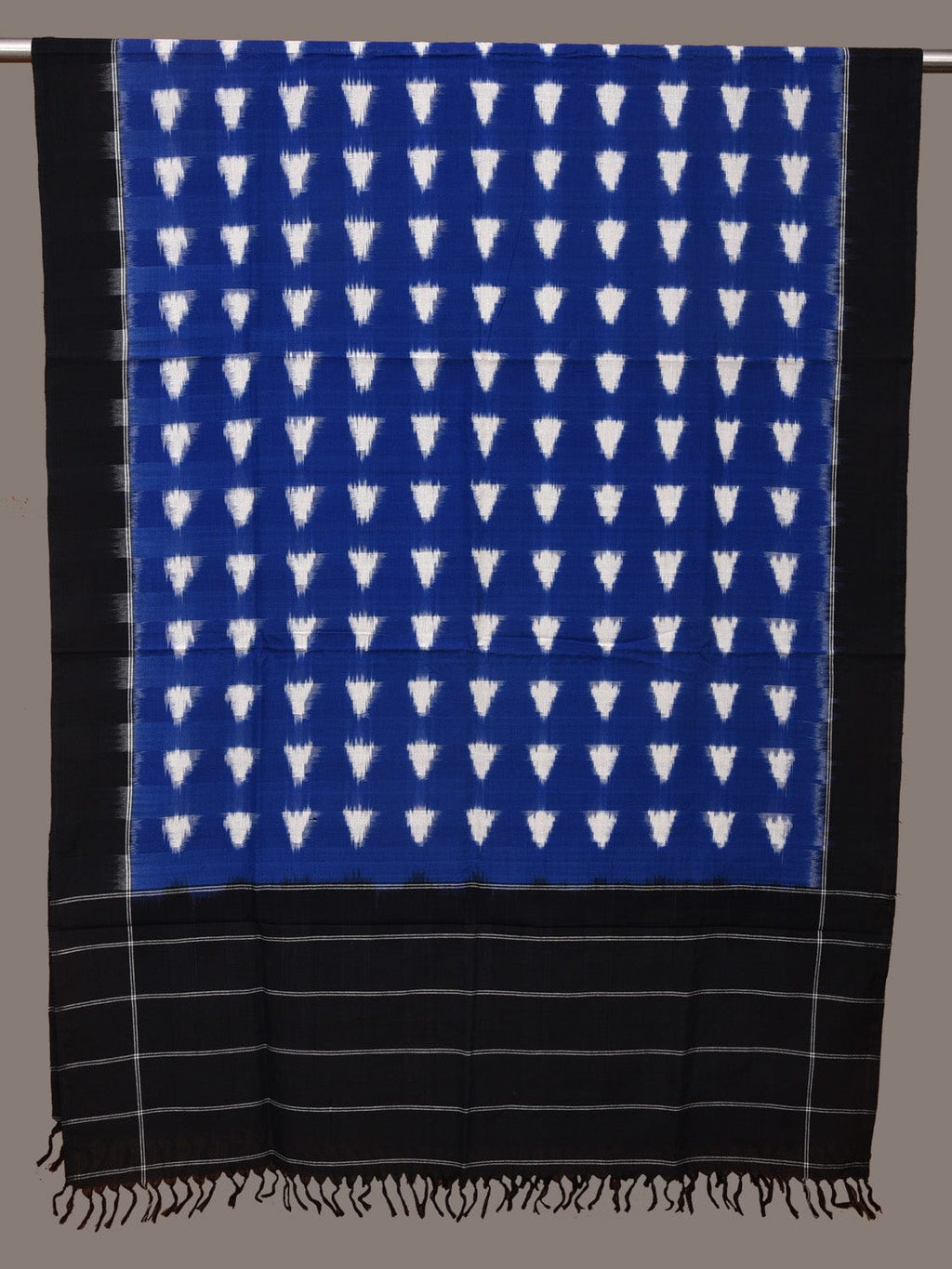 Blue and Black Pochampally Ikat Cotton Handloom Dupatta with Triangle Design - Global Threads