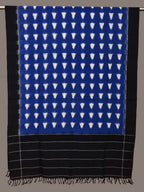 Blue and Black Pochampally Ikat Cotton Handloom Dupatta with Triangle Design - Global Threads