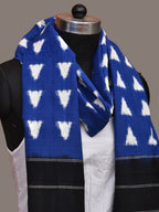 Blue and Black Pochampally Ikat Cotton Handloom Dupatta with Triangle Design - Global Threads
