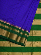 Blue and Green Gadwal Silk Handloom Saree with Checks Design - Global Threads