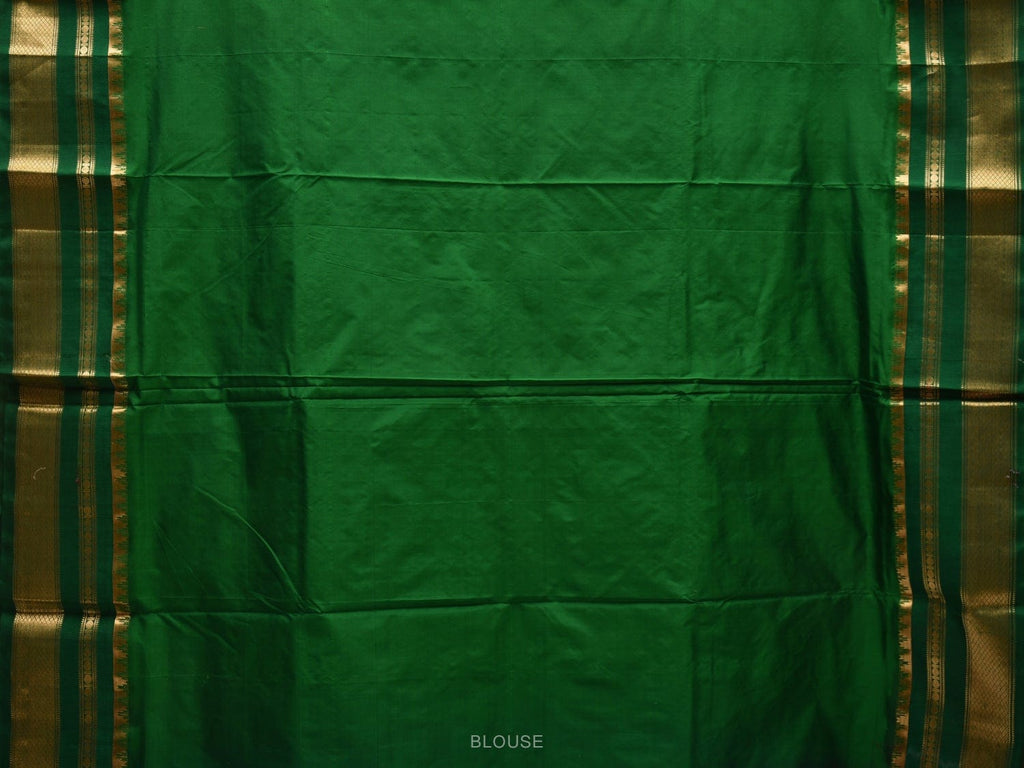 Blue and Green Gadwal Silk Handloom Saree with Checks Design - Global Threads