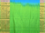 Blue and Green Uppada Silk Handloom Plain Saree with Big Border Design - Global Threads