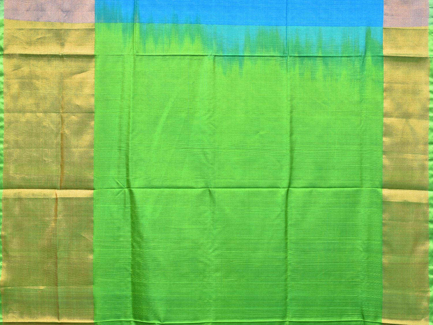 Blue and Green Uppada Silk Handloom Plain Saree with Big Border Design - Global Threads