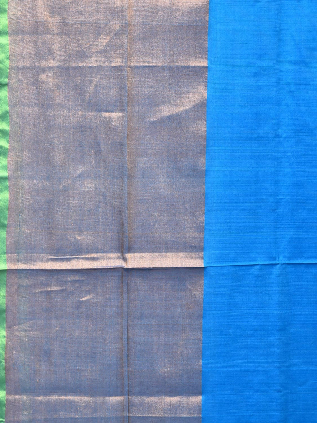 Blue and Green Uppada Silk Handloom Plain Saree with Big Border Design - Global Threads