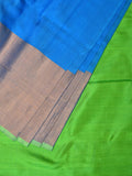 Blue and Green Uppada Silk Handloom Plain Saree with Big Border Design - Global Threads