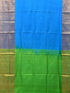 Blue and Green Uppada Silk Handloom Plain Saree with Big Border Design - Global Threads