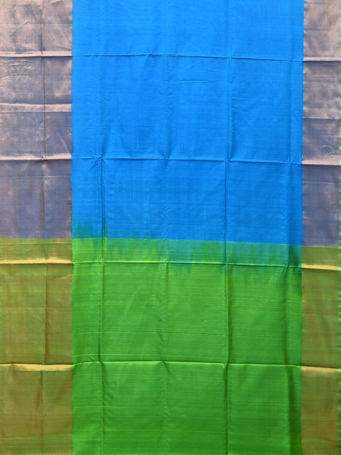 Blue and Green Uppada Silk Handloom Plain Saree with Big Border Design - Global Threads