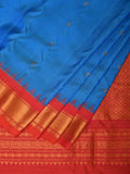 Blue and Red Gadwal Silk Handloom Saree with Mango Pallu Design - Global Threads