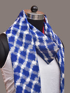 Blue and Red Pochamaplly Ikat Cotton Handloom Dupatta with Grill Design - Global Threads