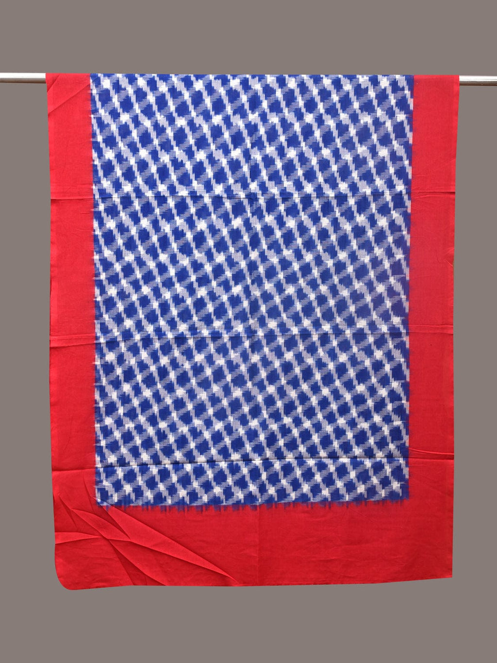 Blue and Red Pochamaplly Ikat Cotton Handloom Dupatta with Grill Design - Global Threads
