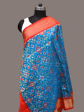 Blue and Red Pochamaplly Ikat Silk Handloom Dupatta with Geometric Design - Global Threads