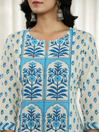 Yufta Blue And White Ethnic Motifs Straight Kurta Trouser Dupatta Set - Distacart