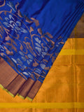 Blue and Yellow Uppada Silk Handloom Saree with One Side Border Design - Global Threads