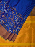 Blue and Yellow Uppada Silk Handloom Saree with One Side Border Design - Global Threads