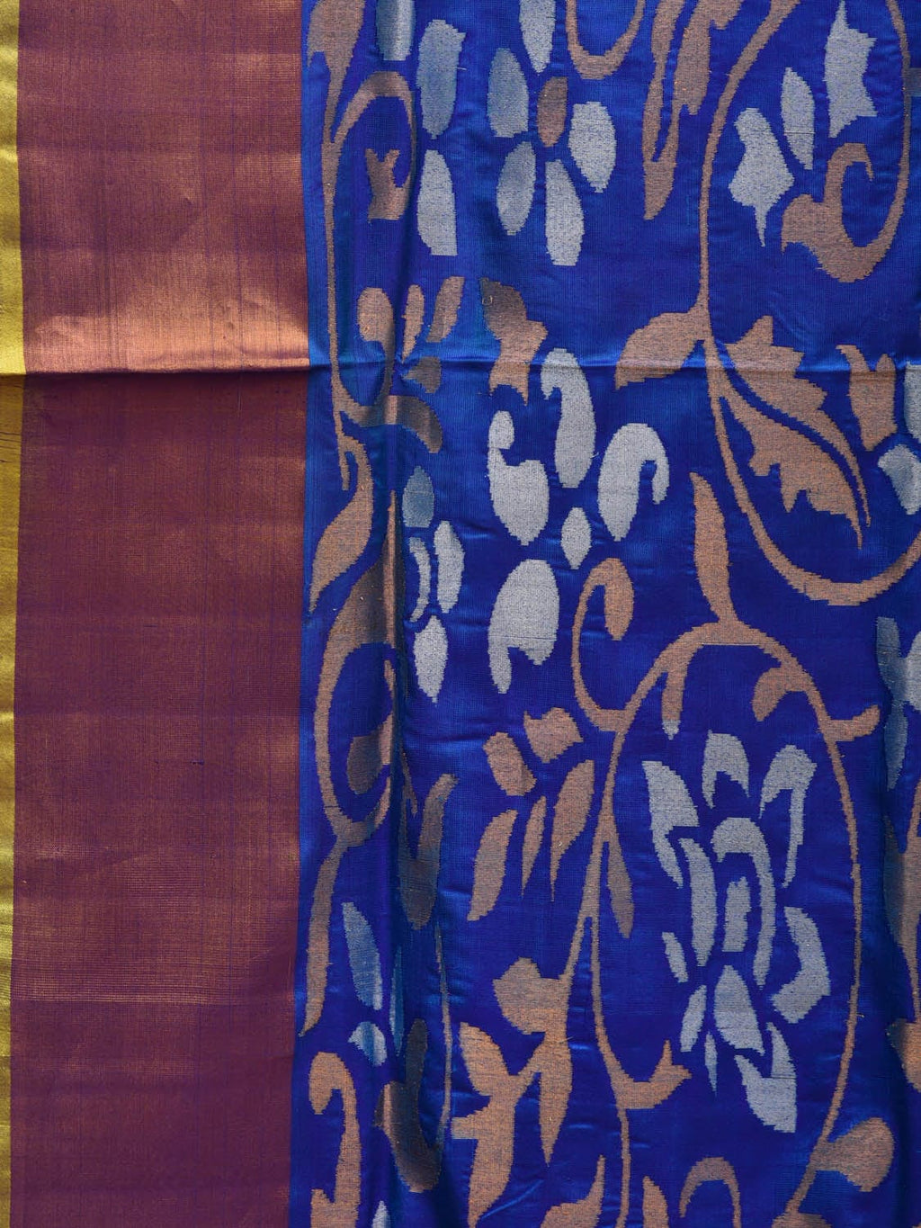 Blue and Yellow Uppada Silk Handloom Saree with One Side Border Design - Global Threads