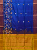 Blue and Yellow Uppada Silk Handloom Saree with One Side Border Design - Global Threads