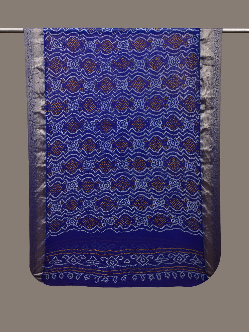 Blue Bandhani Banaras Georgette Dupatta with Border Design - Global Threads