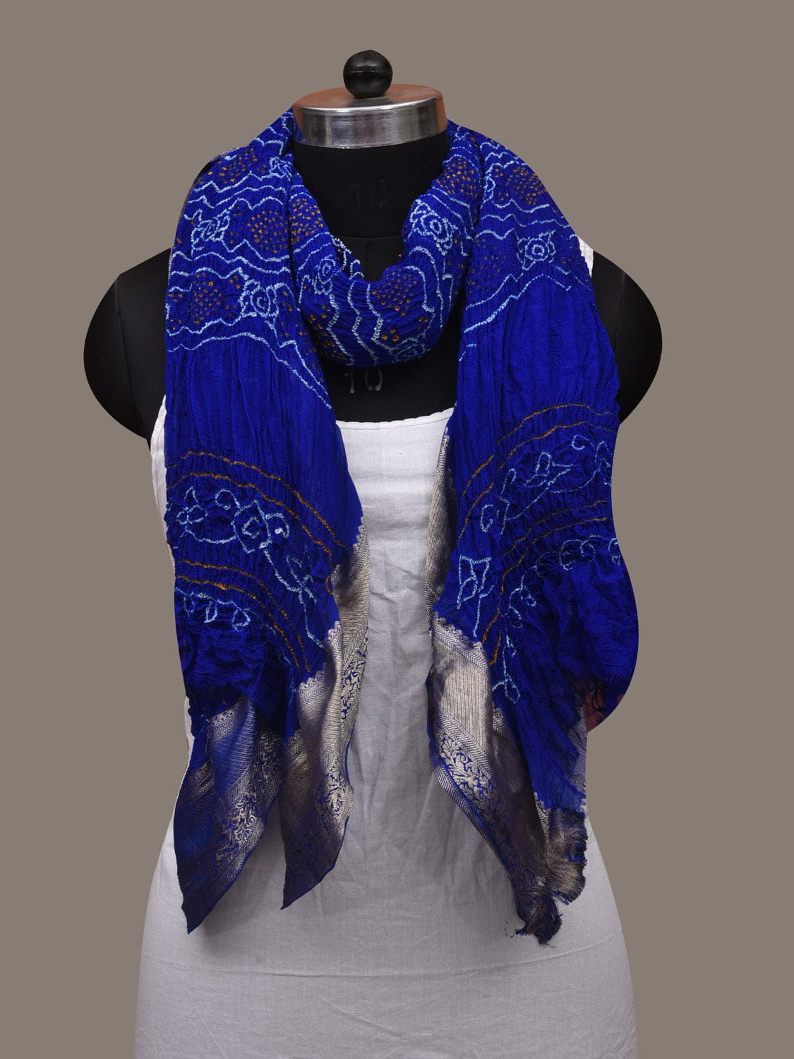 Blue Bandhani Banaras Georgette Dupatta with Border Design - Global Threads