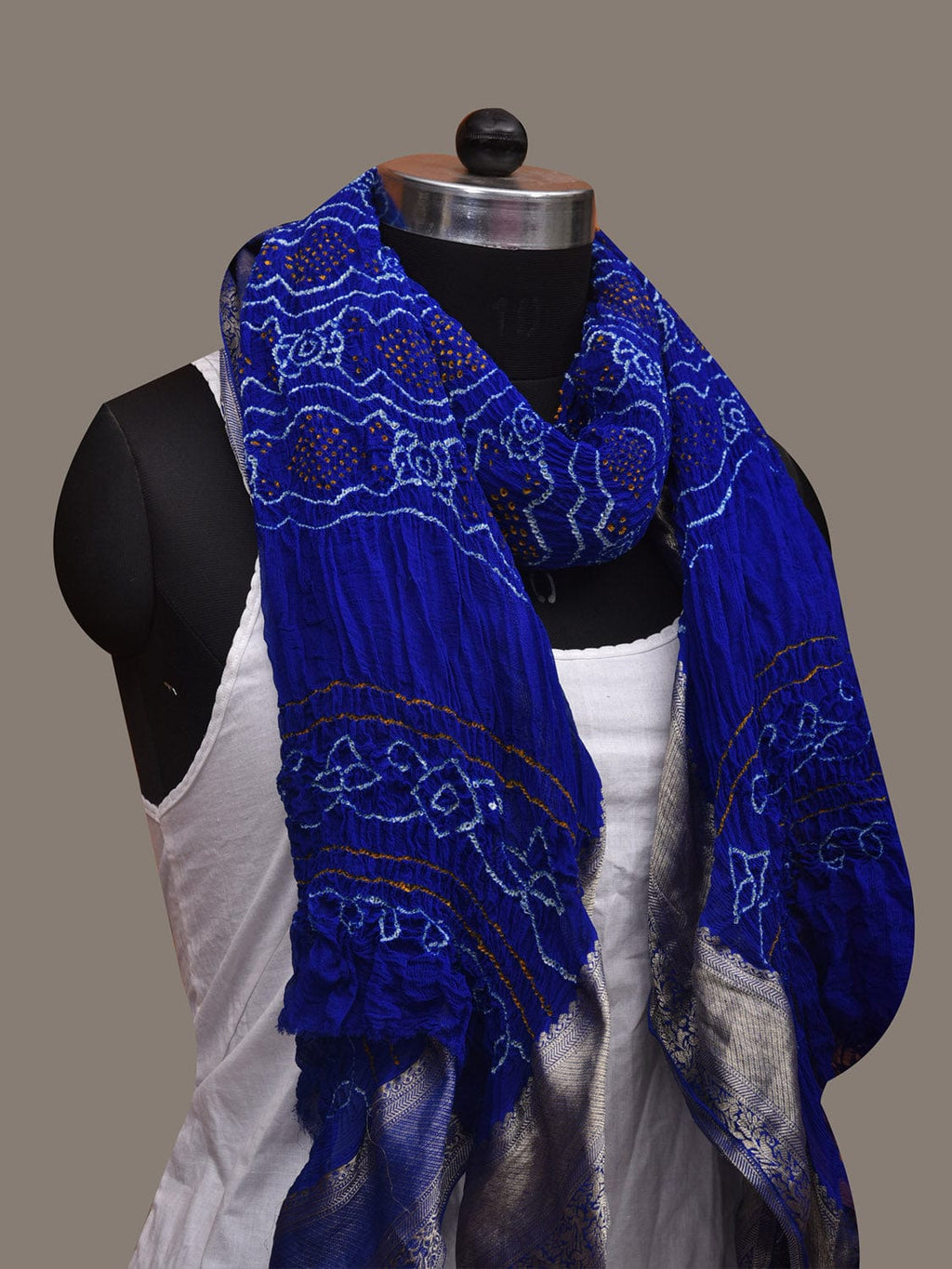 Blue Bandhani Banaras Georgette Dupatta with Border Design - Global Threads