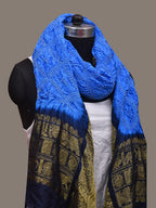 Blue Bandhani Kanchipuram Silk Handloom Dupatta with Border Design - Global Threads